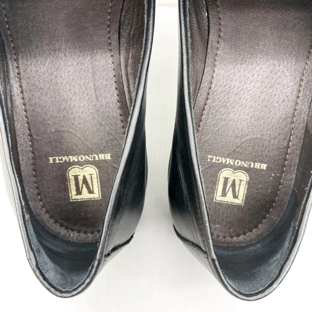 Bruno Magli Mens 12 Pablo Buckle Loafers Black Leather Apron Toe Shoes Preppy